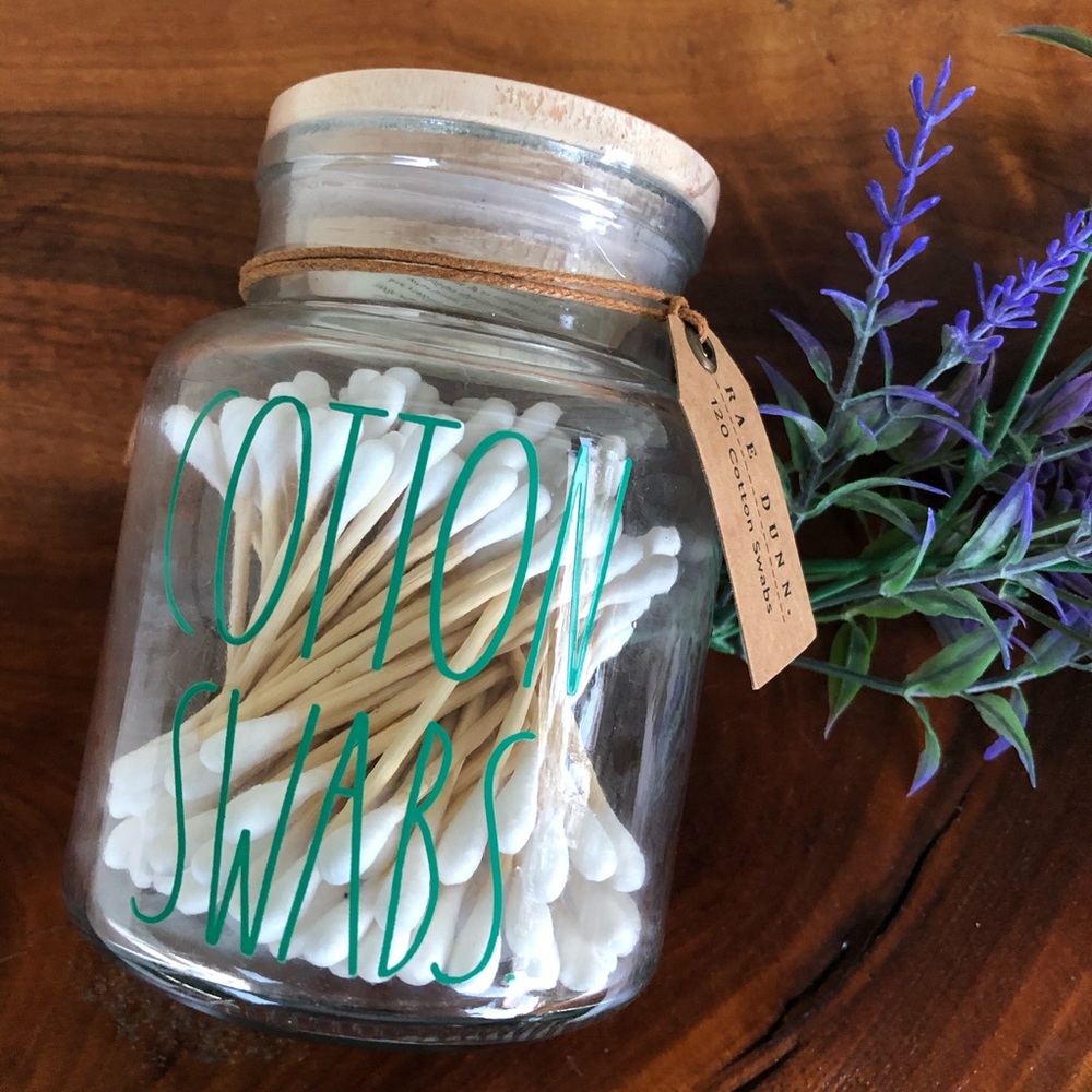 Rae Dunn “COTTON SWABS” Glass Jar